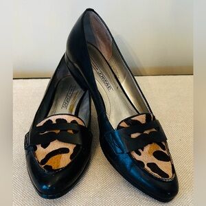 Joan & David Black Leather and Animal Hair Flats